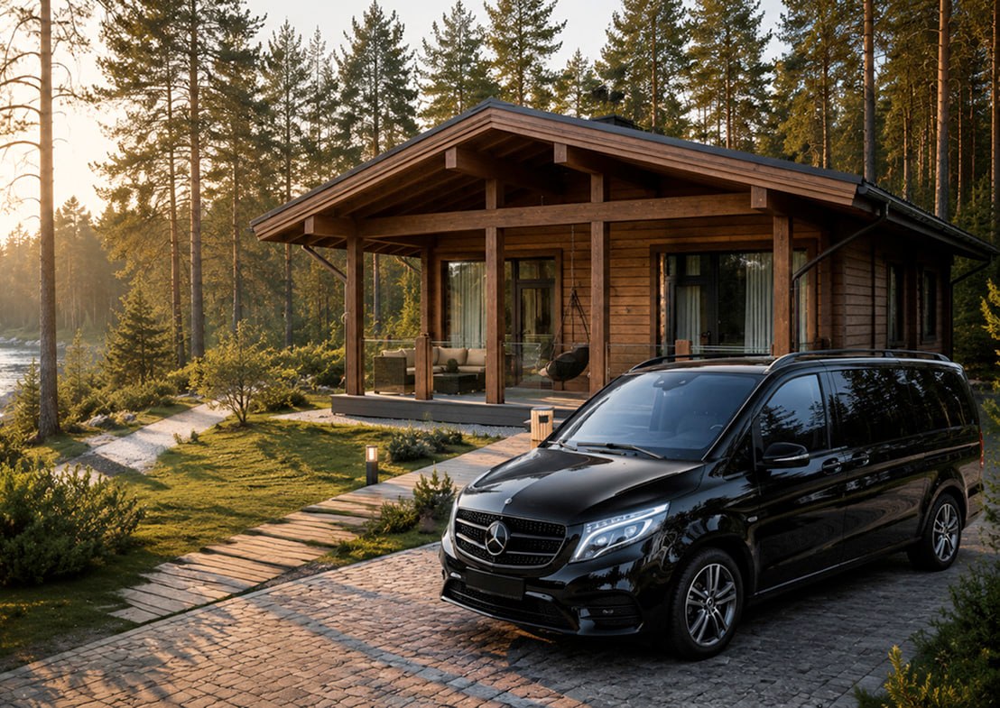 Дом на территории курорта Охта Парк и автомобиль Mercedes-Benz